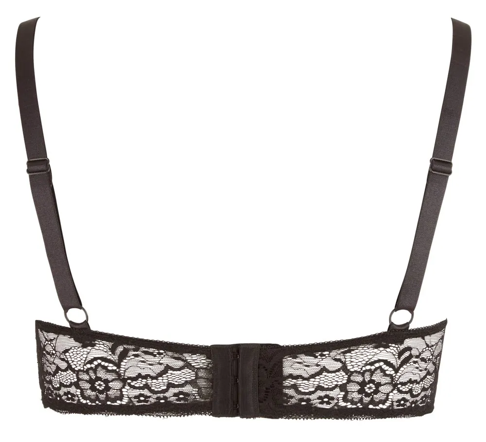 Krajková otevřená podprsenka s ozdobným kroužkem Cottelli Collection, černá, 85D - obrázek 5