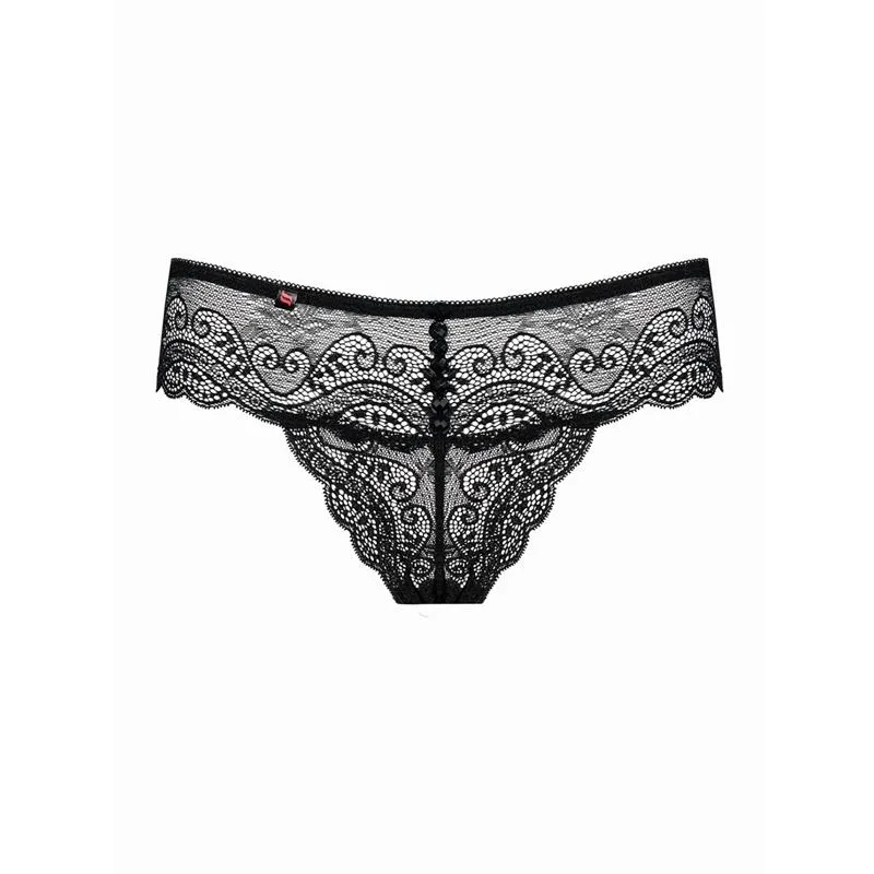 Krajková tanga Obsessive Miamor s ozdobnými kamínky, černá, S/M - obrázek 2