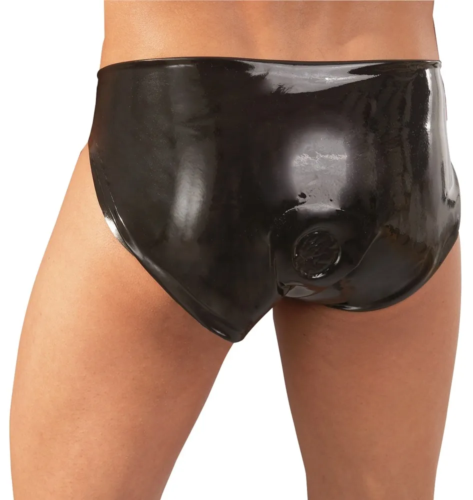 Pánské latexové slipy LateX s vnitřním dildem, černé, M/L - obrázek 4