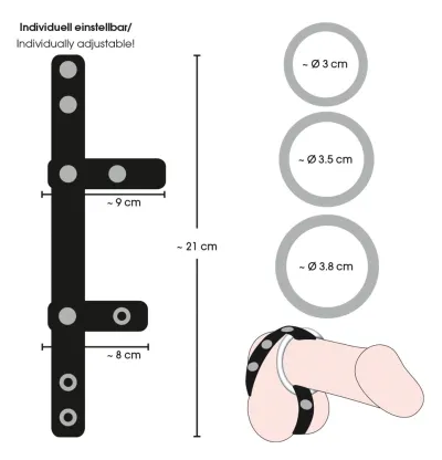 Nastavitelný erekční řemínek se 3 kovovými kroužky You2Toys, černý, 21 cm - obrázek 7