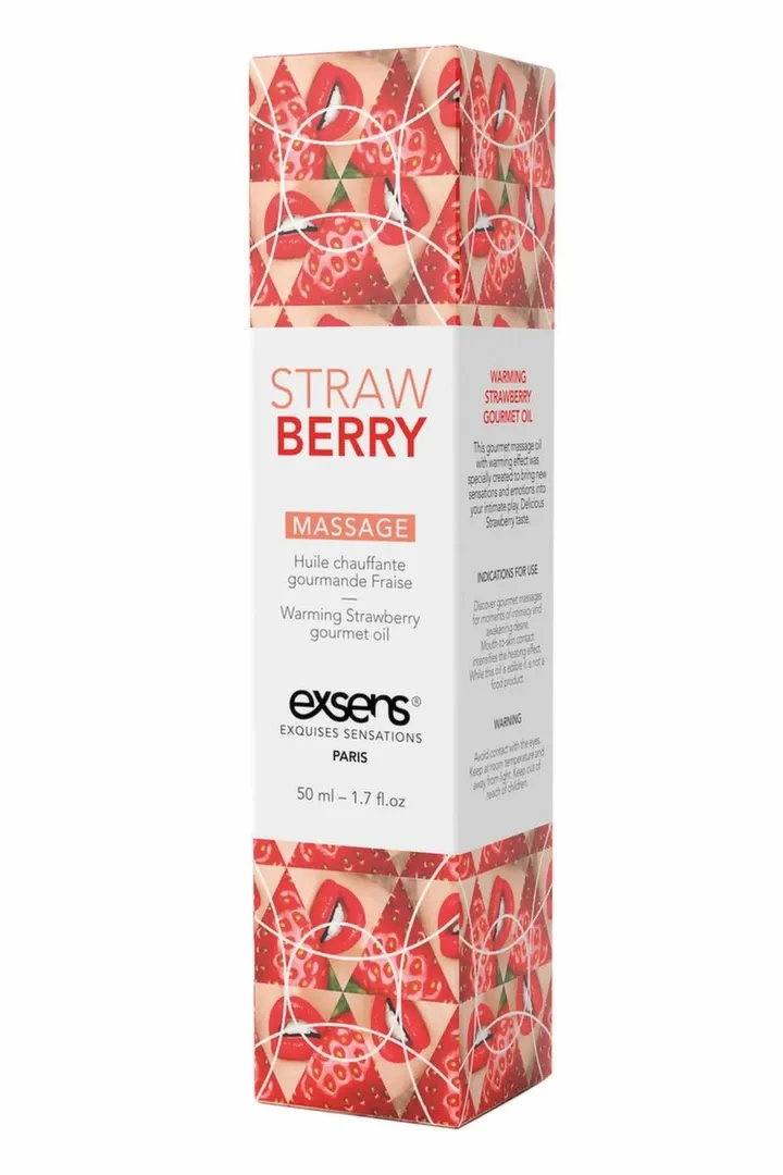 Hřejivý masážní olej EXSENS Strawberry, jahoda, 50 ml