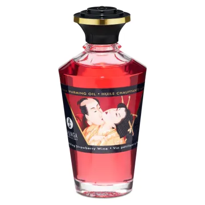 Hřejivý masážní olej Shunga s příchutí jahod a cavy, 100 ml - obrázek 3
