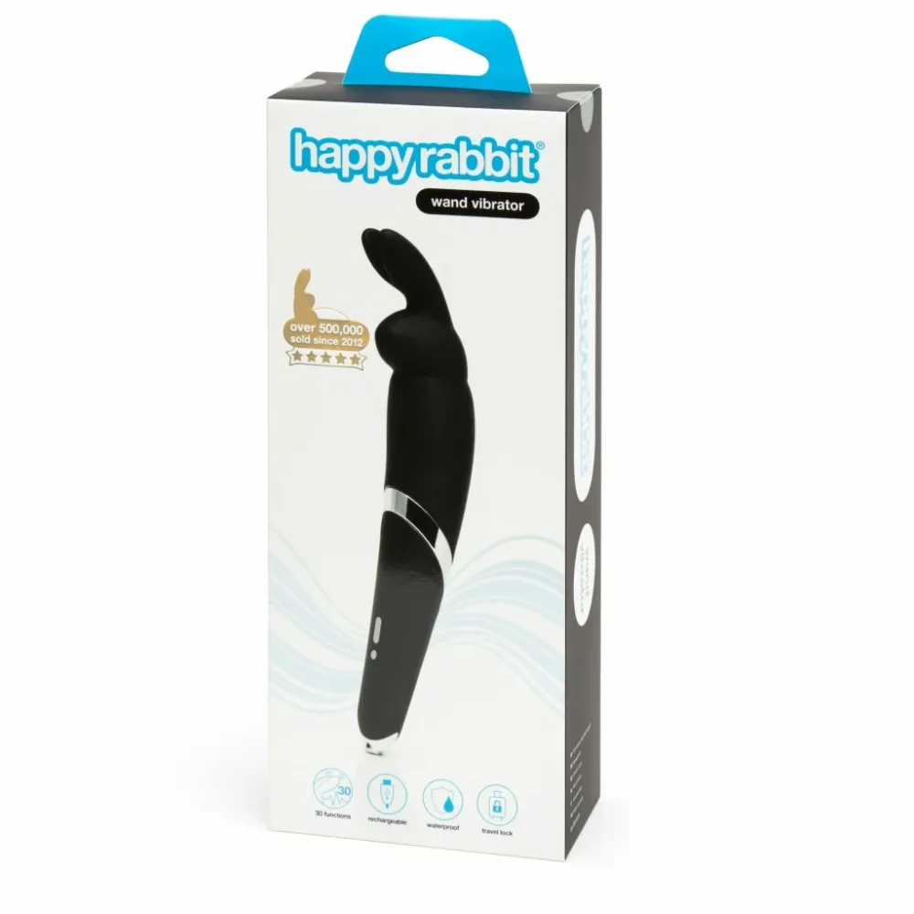 Masážní hlavice Happy Rabbit Wand, silikonová, 10 režimů, voděodolná, černá - obrázek 5