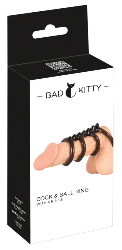 Sada 4 propojených erekčních kroužků Bad Kitty, TPE, kouřově černá, 6,5 cm