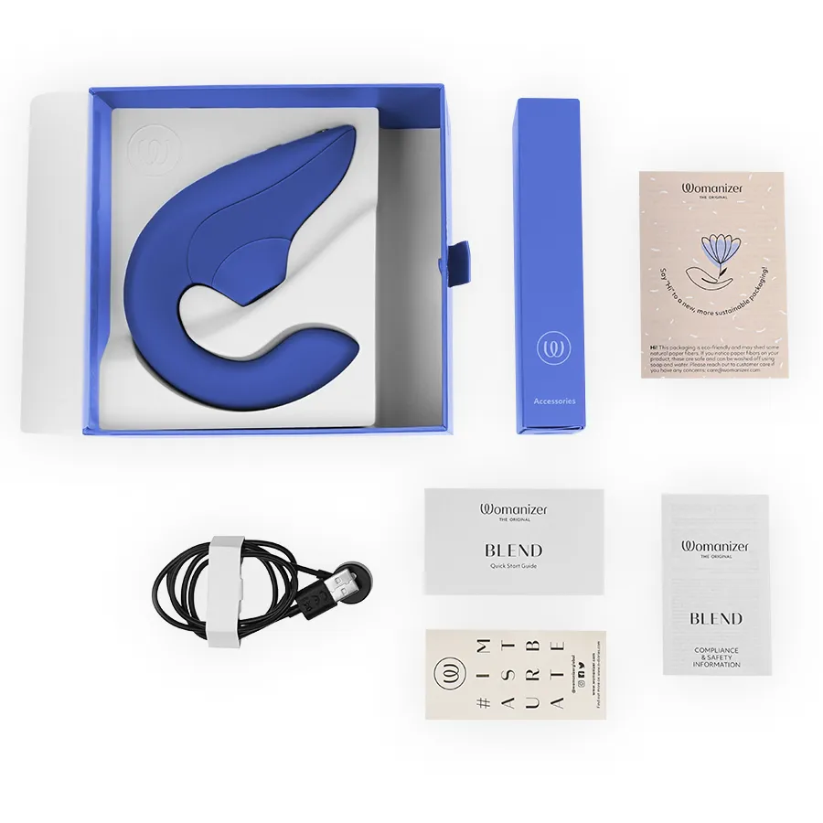 Rabbit vibrátor s tlakovým stimulátorem klitorisu Womanizer Blend, zářivě modrý - obrázek 12