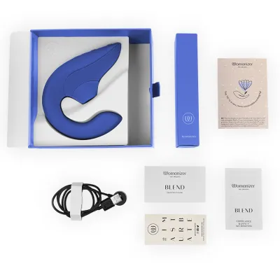 Rabbit vibrátor s tlakovým stimulátorem klitorisu Womanizer Blend, zářivě modrý - obrázek 12
