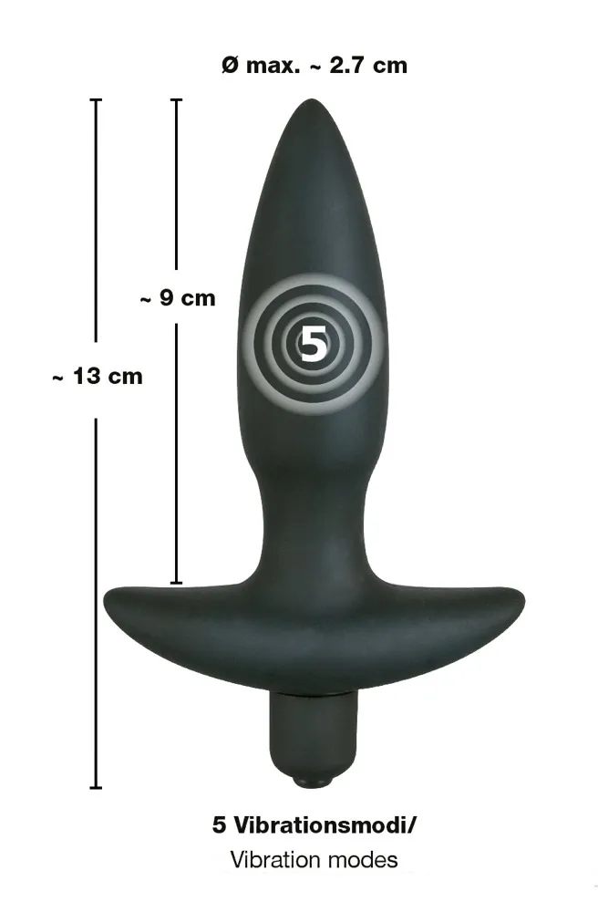 Vibrační anální kolík Black Velvets Small Plug, silikon, černý, 13 cm - obrázek 5
