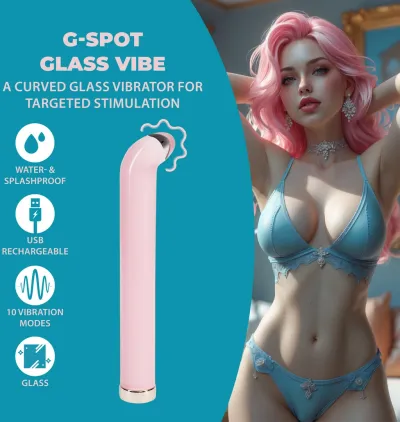 Skleněný stimulátor bodu G Loveline Glass G-Spot Vibe, zahnutý, růžový, 18 cm - obrázek 7