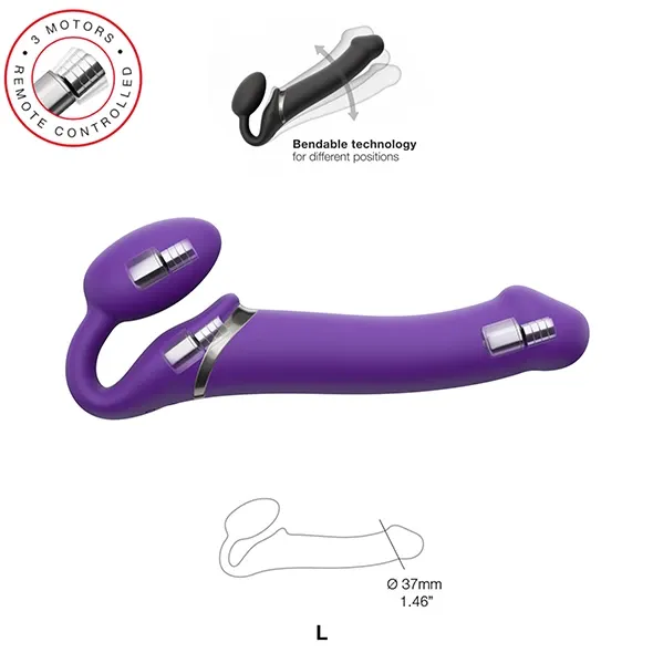 Vibrační strap-on Strap-On-Me Vibrating Bendable System M s ovladačem, fialový - obrázek 8
