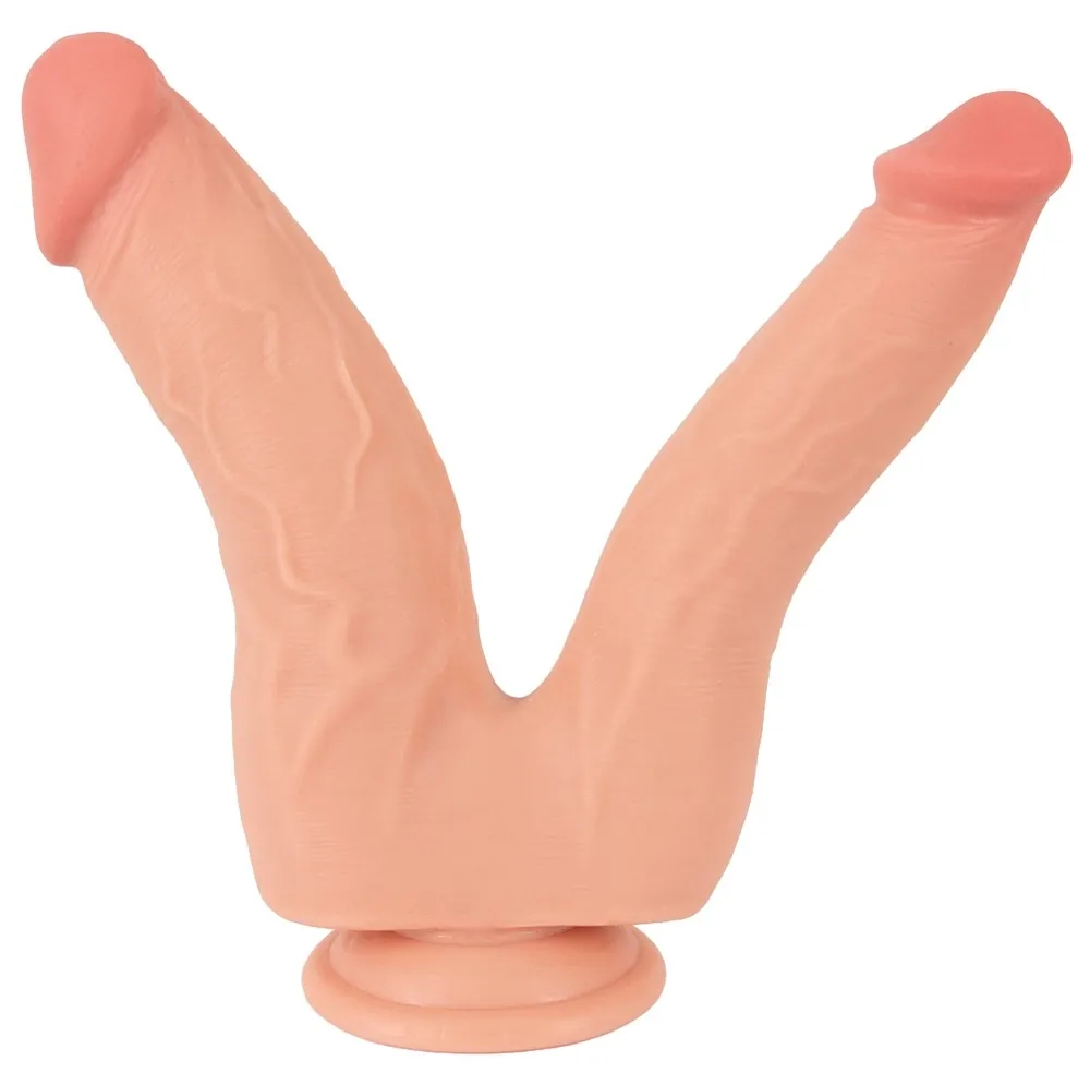 Dvojité dildo Nature Skin Bendable Double Penetrator s přísavkou, TPE, 20/19 cm - obrázek 6