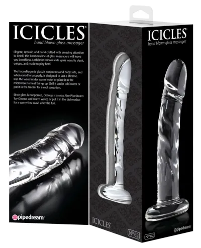 Skleněné dildo Icicles No. 62 s žilkami, čiré - obrázek 4
