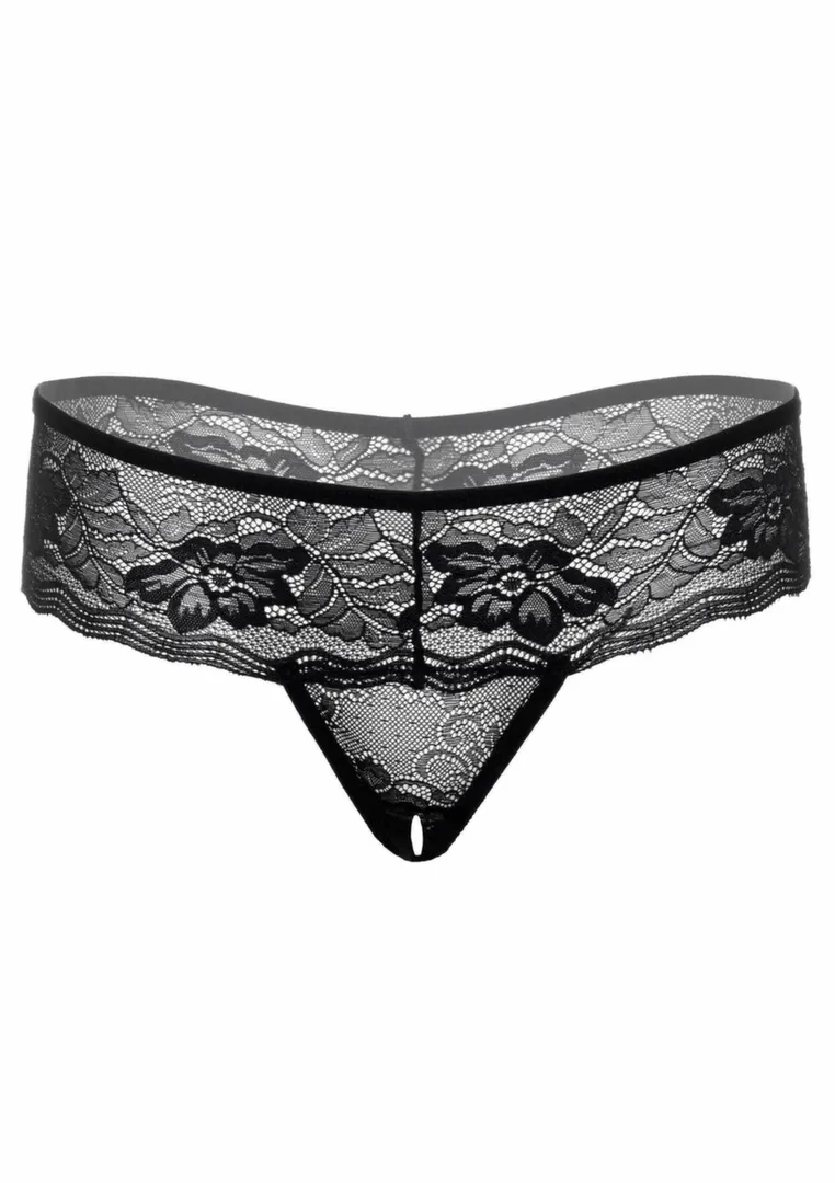 Krajková tanga s otevřeným rozkrokem Jane, černá, S/M - obrázek 3