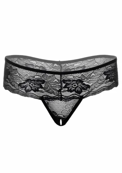 Krajková tanga s otevřeným rozkrokem Jane, černá, S/M - obrázek 3