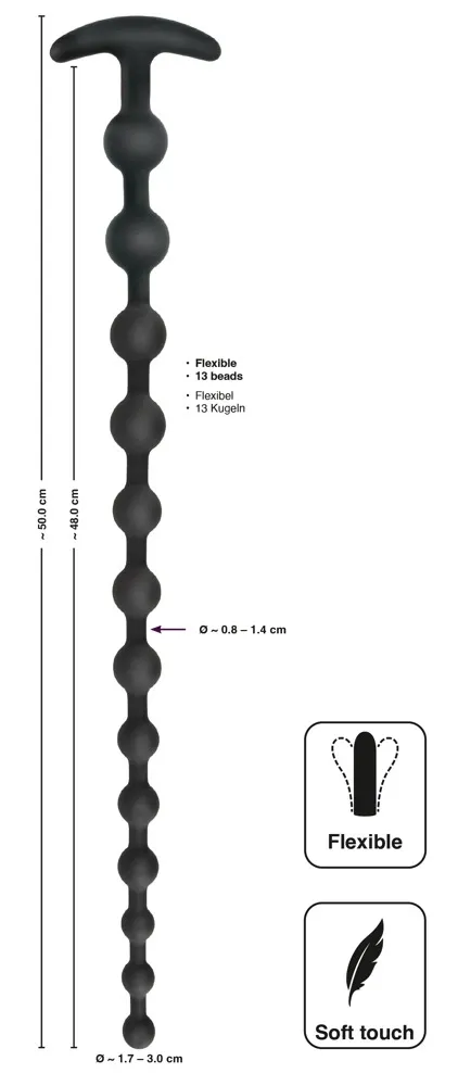 Anální kuličky Black Velvets, ohebné, silikonové, 13 kuliček, 50 cm - obrázek 8