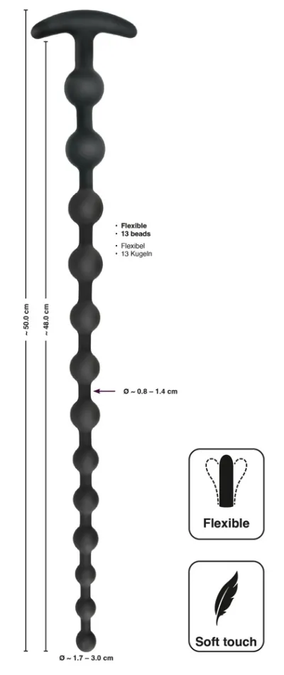 Anální kuličky Black Velvets, ohebné, silikonové, 13 kuliček, 50 cm - obrázek 8