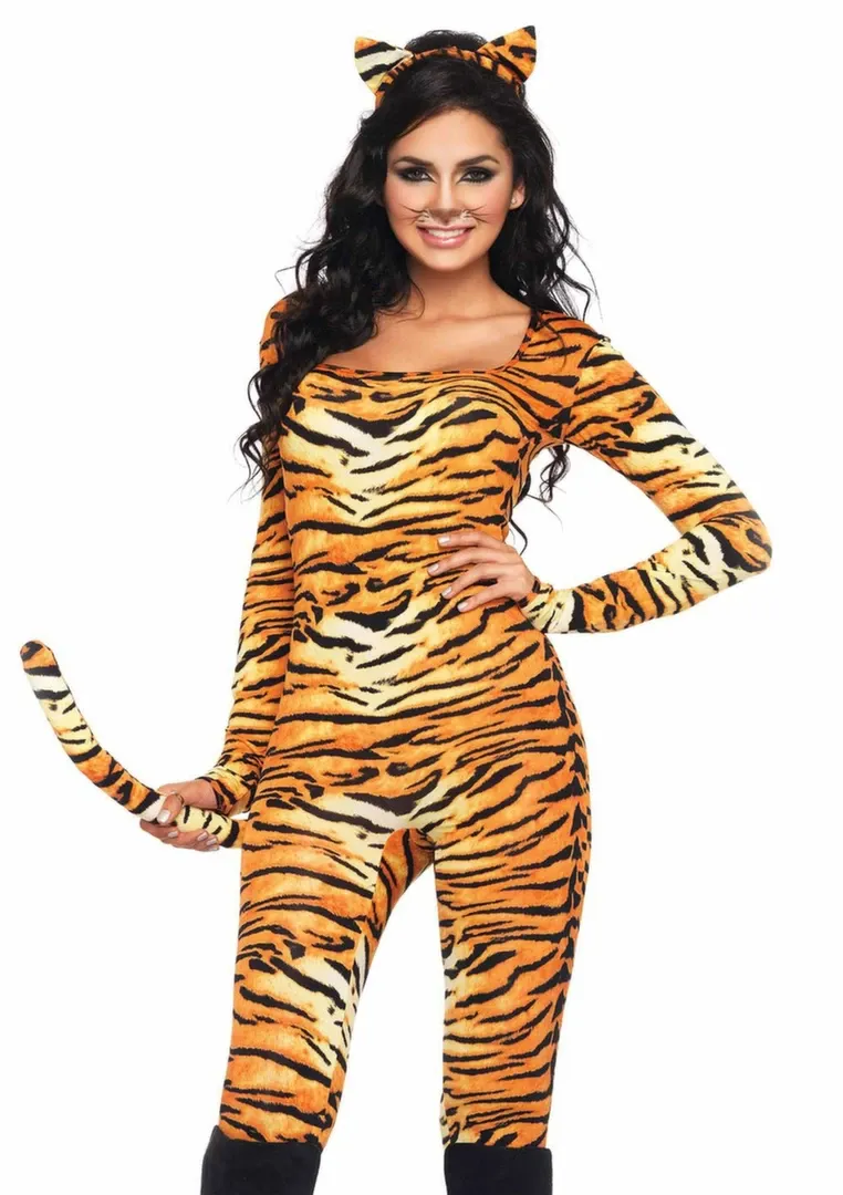 Kostým tygřice Leg Avenue Wild Tigress, catsuit s ocasem a ušima, univerzální