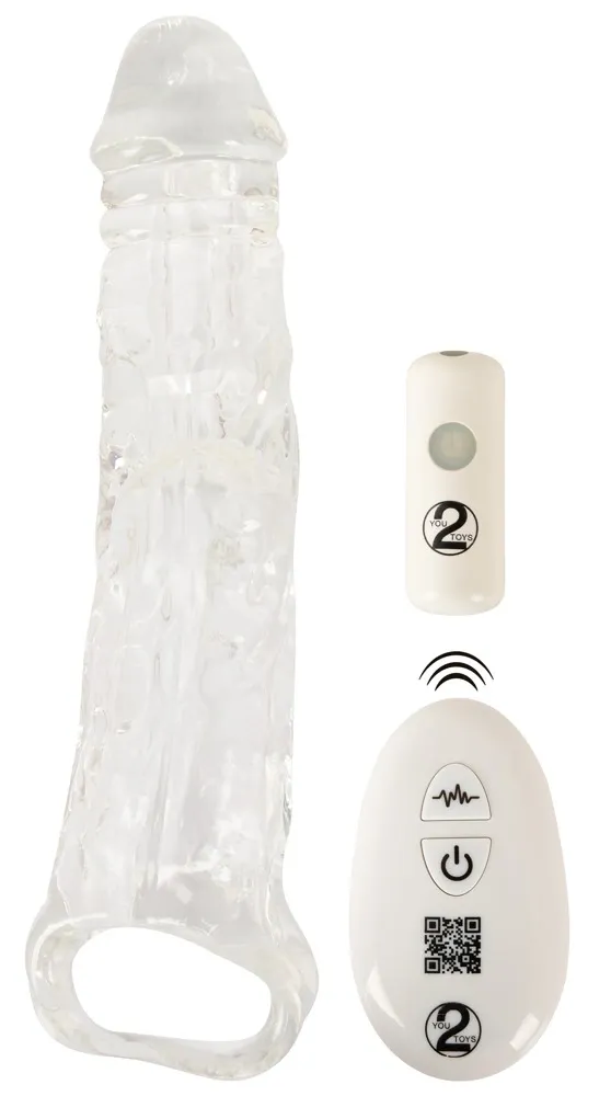 Crystal Clear RC vibrační prodlužovací návlek na penis 22 cm průhledný - obrázek 2