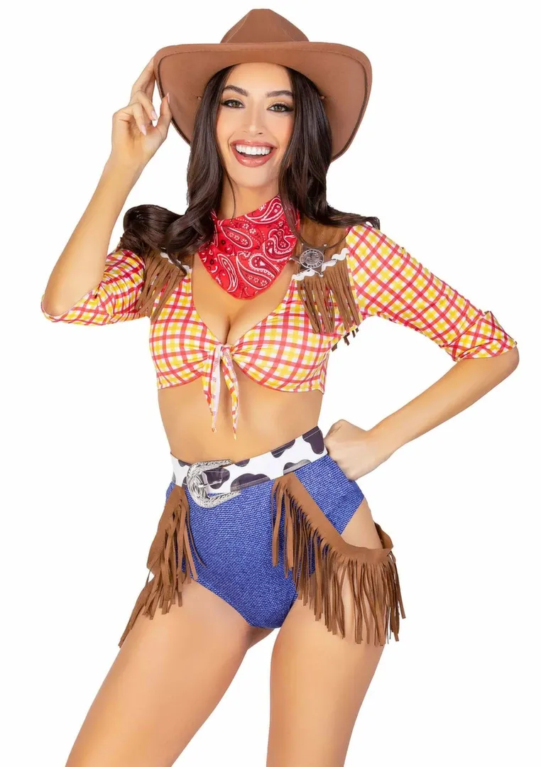 Kostým kovbojky Leg Avenue Playful Cowboy, 5dílná sada s třásněmi, S