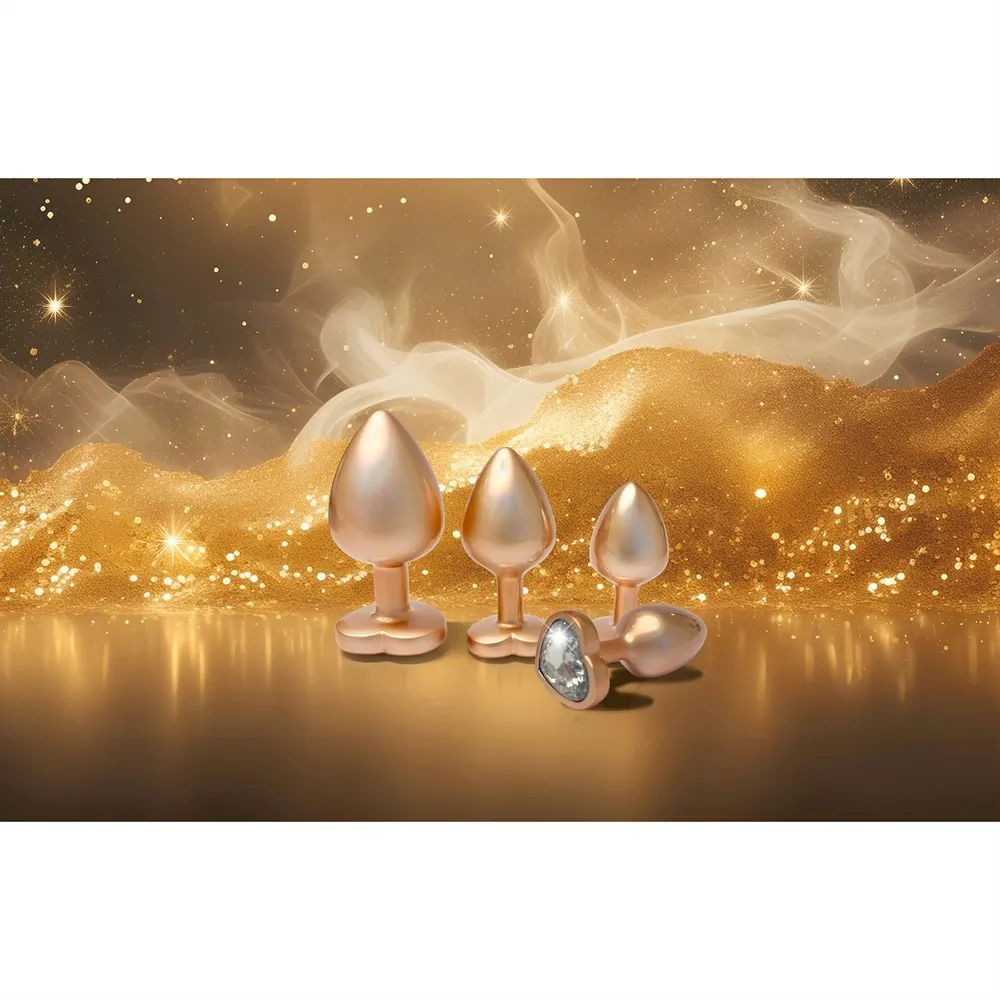 Anální kolík GLEAMING LOVE Pearl Gold Small s kamínkem ve tvaru srdce, zlatý, 7,1 cm - obrázek 4