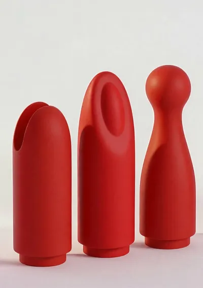 Minivibrátor ve tvaru rtěnky Xocoon Sealed With A Kiss, 3 nástavce, červený - obrázek 8