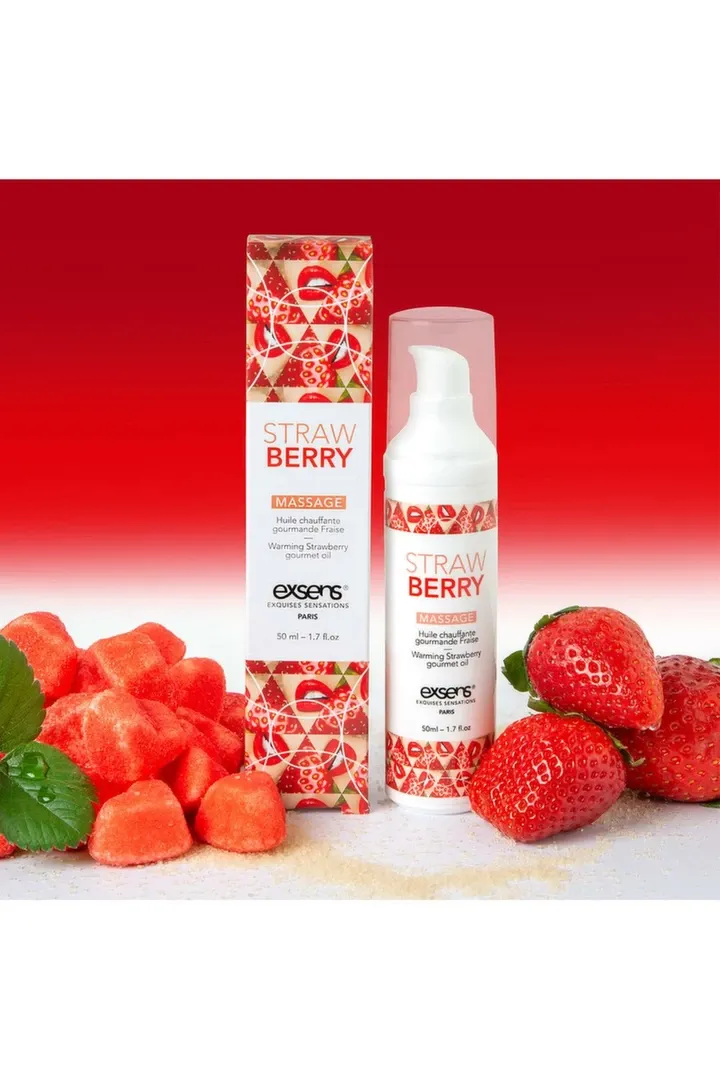 Hřejivý masážní olej EXSENS Strawberry, jahoda, 50 ml - obrázek 4
