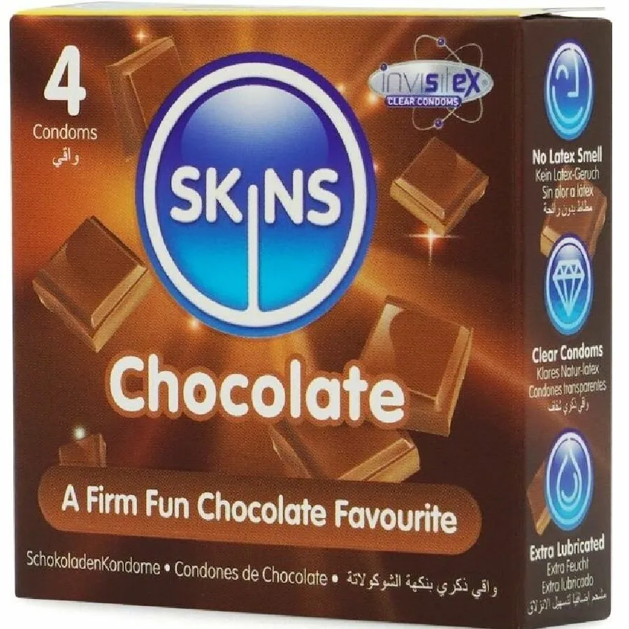 Kondomy Skins Chocolate s čokoládovou příchutí, 4 ks - obrázek 2