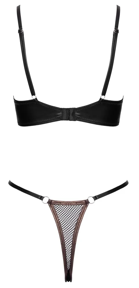 Komplet Cottelli LINGERIE, podprsenka a otevřená tanga, černá síťovina, měděné lemy, S - obrázek 8