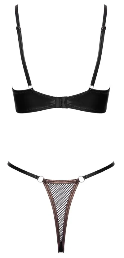Komplet Cottelli LINGERIE, podprsenka a otevřená tanga, černá síťovina, měděné lemy, S - obrázek 8