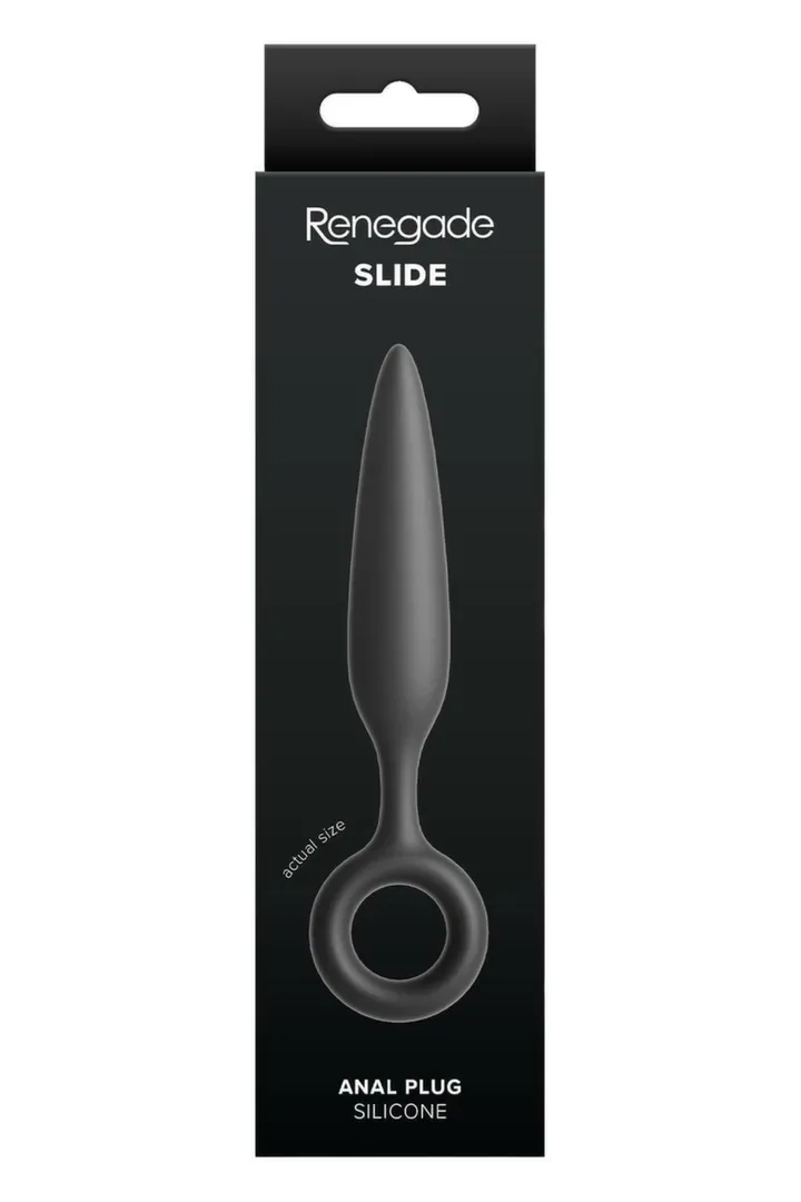 Anální kolík Renegade Slide s kroužkem na prst, štíhlý, silikon, černý, 12,7 cm - obrázek 4