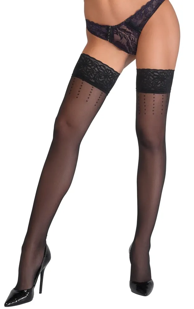 Samodržící punčochy Cottelli LEGWARE Dot 5, černé s puntíky, 20 DEN - obrázek 5