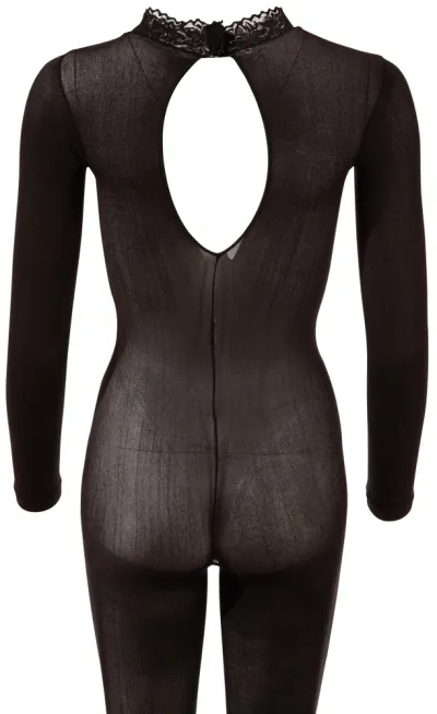 Síťový catsuit Cottelli Collection s krajkovým límečkem, černý, M/L - obrázek 5