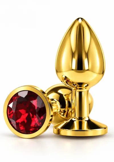 Anální kolík s kamínkem TABOOM Diamond Jewel L, zlatý hliník, červený krystal - obrázek 7