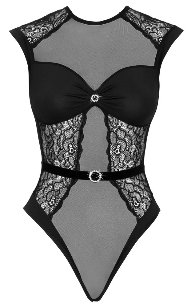 Krajkové body Cottelli LINGERIE Rhinestones s kamínky, černé, L/XL - obrázek 6