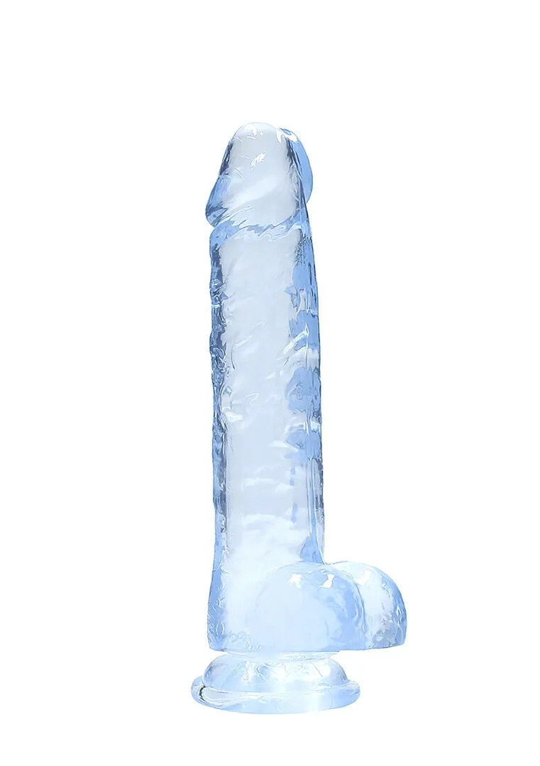 Realistické dildo s přísavkou RealRock Crystal Clear, průhledné, 21 cm