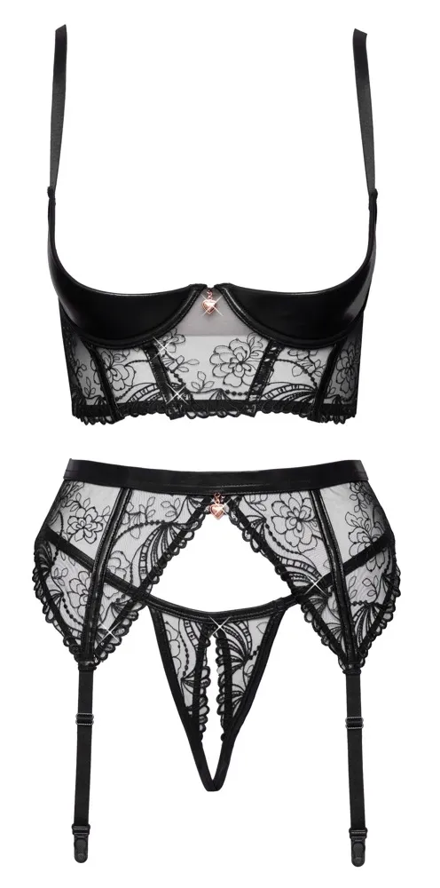 Komplet Cottelli LINGERIE, podprsenka s polovičními košíčky, wetlook a flitry, černý, 75B/S - obrázek 5