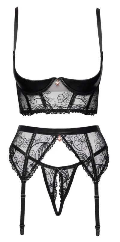 Komplet Cottelli LINGERIE, podprsenka s polovičními košíčky, wetlook a flitry, černý, 75B/S - obrázek 5