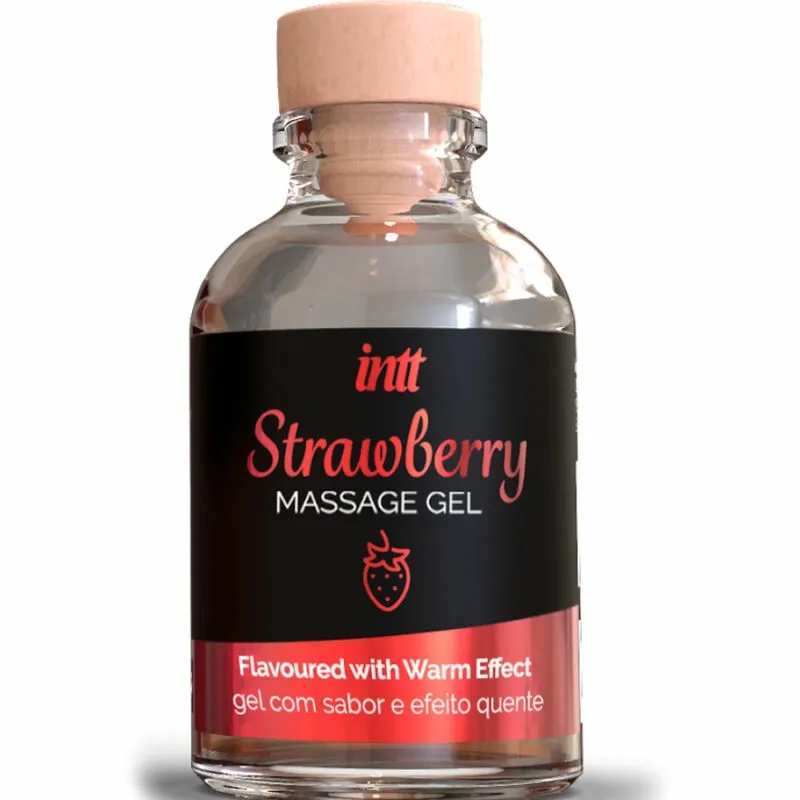 Hřejivý masážní gel INTT s příchutí jahody, 30 ml