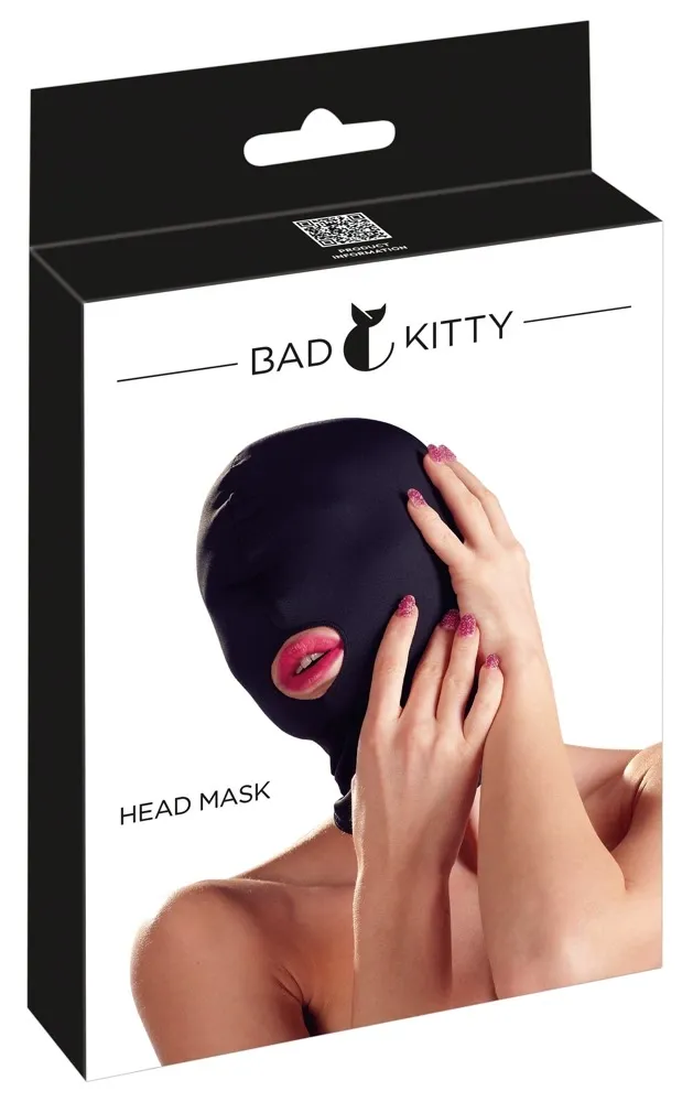 Elastická maska na hlavu Bad Kitty s otvorem pro ústa, černá, univerzální velikost
