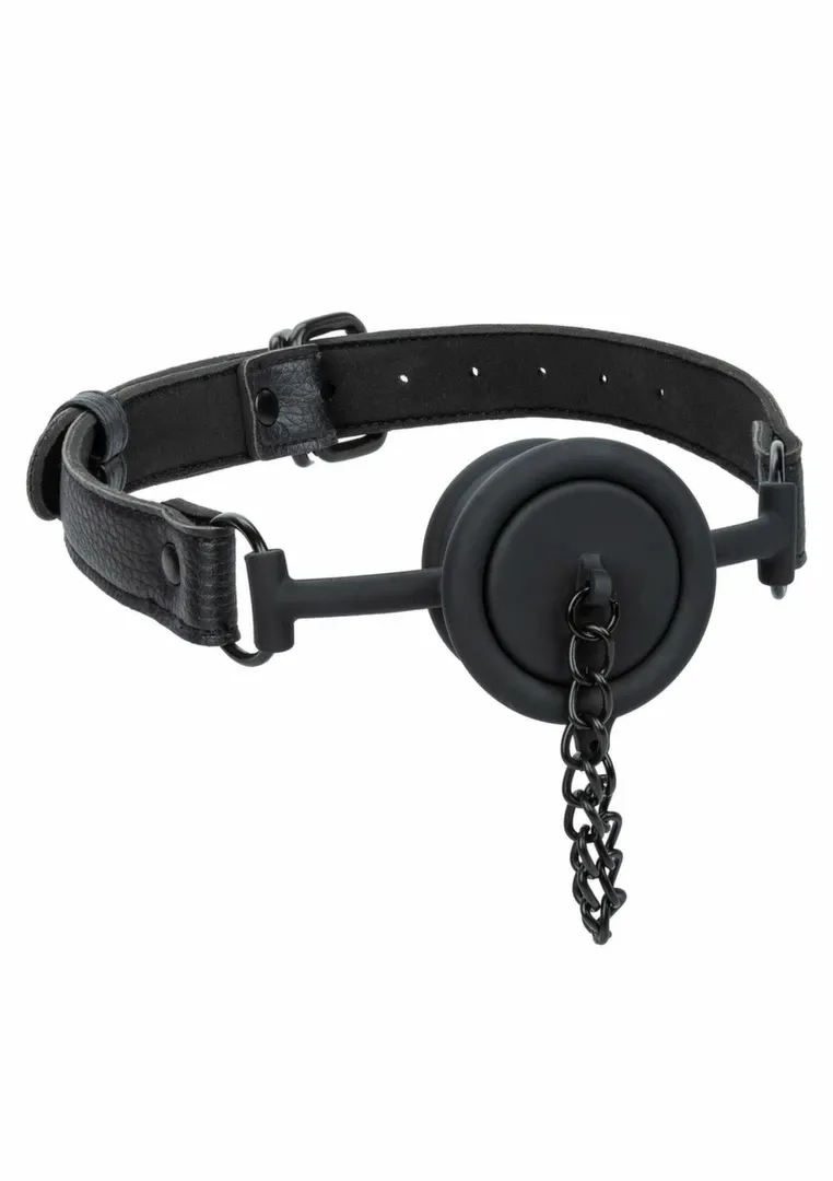 Silikonový roubík CalExotics Stopper Gag se zátkou, nastavitelný pásek, černý - obrázek 3