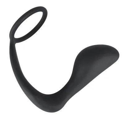 Erekční kroužek s análním kolíkem Black Velvets Duo System, silikon, černý - obrázek 3