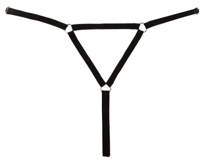 Tanga s otevřeným rozkrokem Cottelli LINGERIE String Rings, černá, zlaté kroužky, S-L - obrázek 6