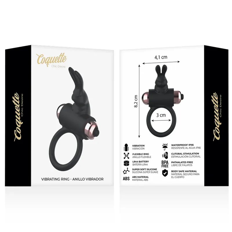 Vibrační erekční kroužek Coquette Chic Desire, černý/zlatý - obrázek 9