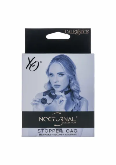 Silikonový roubík CalExotics Stopper Gag se zátkou, nastavitelný pásek, černý - obrázek 2