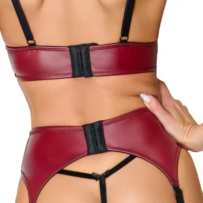 Komplet Cottelli LINGERIE podprsenka, podvazkový pás a tanga, tmavě červený a černý, S - obrázek 8