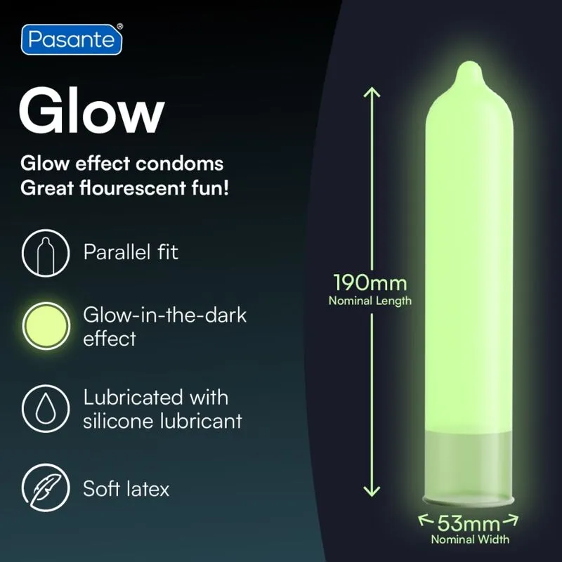 Svítící kondomy Pasante Glow, zelené, 53 mm, 144 ks - obrázek 3