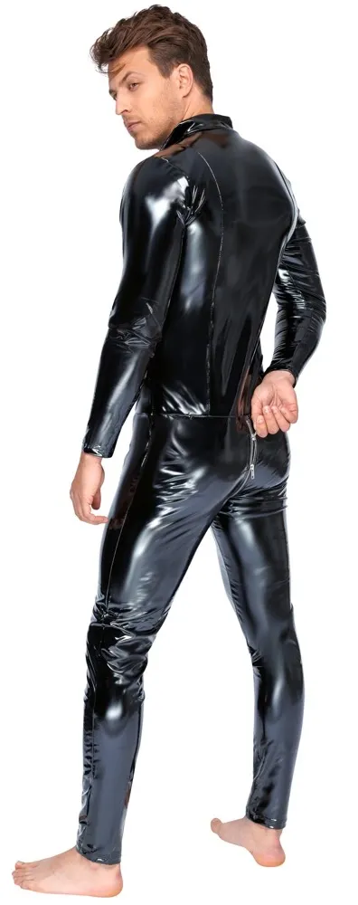Lesklý vinylový overal Black Level s třícestným zipem, černý, S - obrázek 6