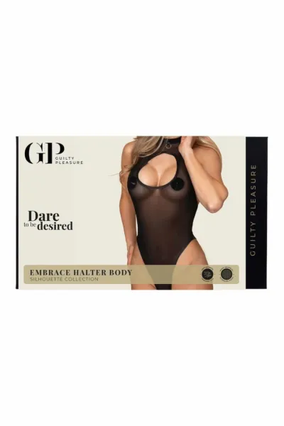 Síťované body s výstřihem za krk Guilty Pleasure Embrace Halter, černé, S/M