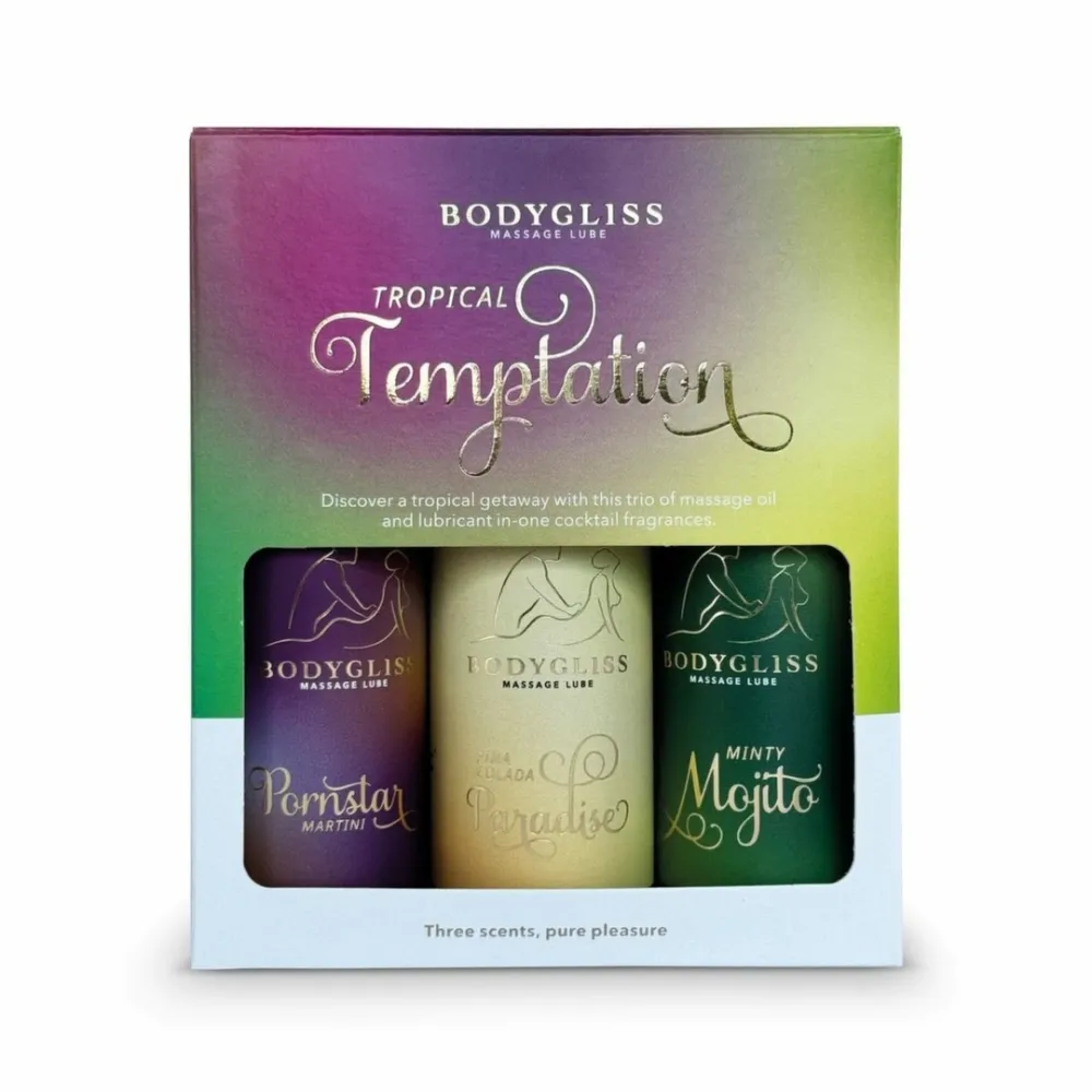 Sada lubrikačních gelů BodyGliss Travel Edition, tropické vůně koktejlů, 3 × 30 ml
