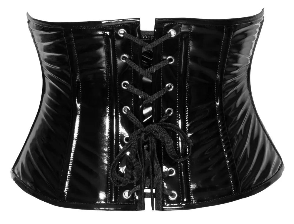 Vinylový korzetový pás Black Level s kosticemi, lesklý černý, S - obrázek 7