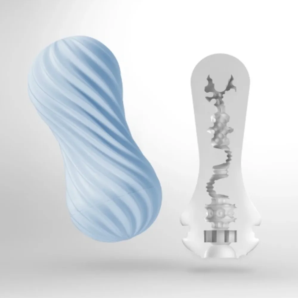 Masturbátor Tenga Flex II Bubbly Blue se spirálovou strukturou, modrý